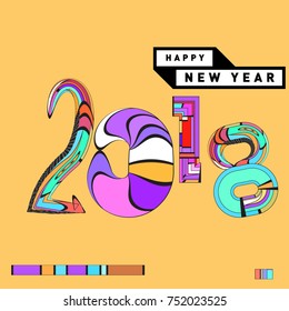 Happy New Year 2018 Greeting Card and Calendar Cover Template. 