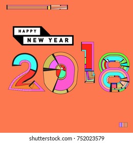 Happy New Year 2018 Greeting Card and Calendar Cover Template. 