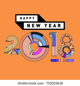 Happy New Year 2018 Greeting Card and Calendar Cover Template. 