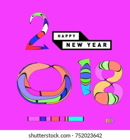 Happy New Year 2018 Greeting Card and Calendar Cover Template. 