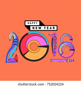 Happy New Year 2018 Greeting Card and Calendar Cover Template. 