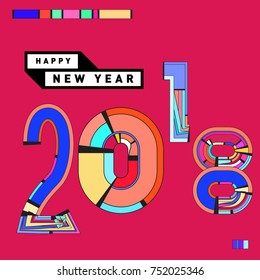 Happy New Year 2018 Greeting Card and Calendar Cover Template. 