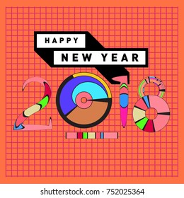Happy New Year 2018 Greeting Card and Calendar Cover Template. 