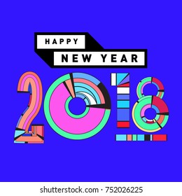 Happy New Year 2018 Greeting Card and Calendar Cover Template. 