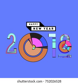 Happy New Year 2018 Greeting Card and Calendar Cover Template. 