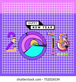 Happy New Year 2018 Greeting Card and Calendar Cover Template. 
