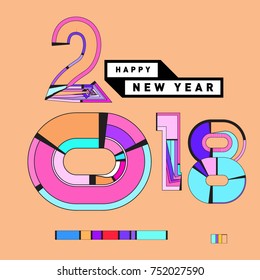 Happy New Year 2018 Greeting Card and Calendar Cover Template. 