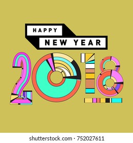 Happy New Year 2018 Greeting Card and Calendar Cover Template. 