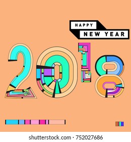 Happy New Year 2018 Greeting Card and Calendar Cover Template. 