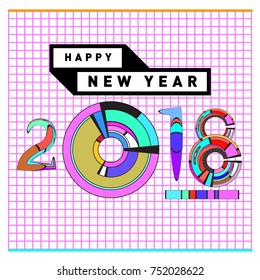 Happy New Year 2018 Greeting Card and Calendar Cover Template. 
