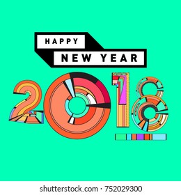 Happy New Year 2018 Greeting Card and Calendar Cover Template. 