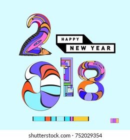 Happy New Year 2018 Greeting Card and Calendar Cover Template. 