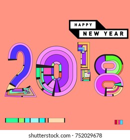 Happy New Year 2018 Greeting Card and Calendar Cover Template. 