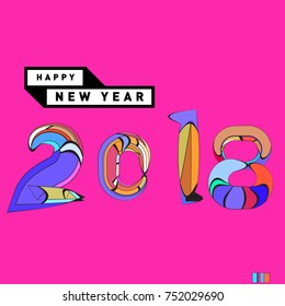 Happy New Year 2018 Greeting Card and Calendar Cover Template. 