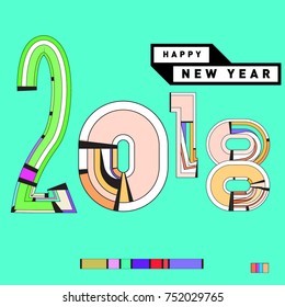 Happy New Year 2018 Greeting Card and Calendar Cover Template. 