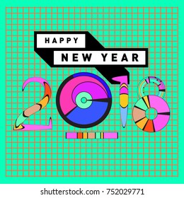 Happy New Year 2018 Greeting Card and Calendar Cover Template. 