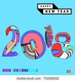 Happy New Year 2018 Greeting Card and Calendar Cover Template. 