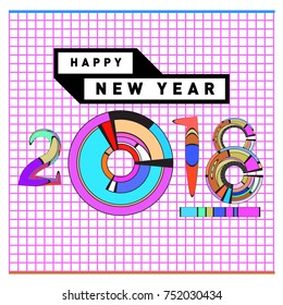 Happy New Year 2018 Greeting Card and Calendar Cover Template. 