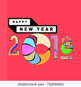 Happy New Year 2018 Greeting Card and Calendar Cover Template. 