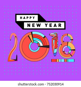 Happy New Year 2018 Greeting Card and Calendar Cover Template. 