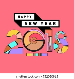 Happy New Year 2018 Greeting Card and Calendar Cover Template. 
