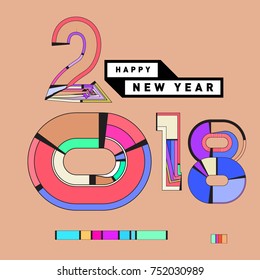 Happy New Year 2018 Greeting Card and Calendar Cover Template. 