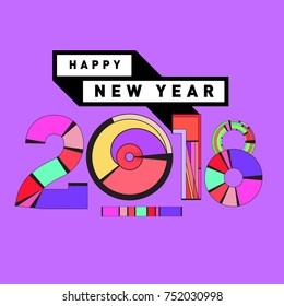 Happy New Year 2018 Greeting Card and Calendar Cover Template. 