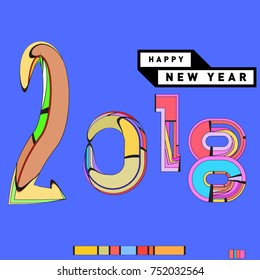 Happy New Year 2018 Greeting Card and Calendar Cover Template. 