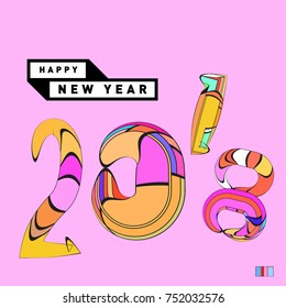 Happy New Year 2018 Greeting Card and Calendar Cover Template. 