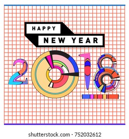 Happy New Year 2018 Greeting Card and Calendar Cover Template. 