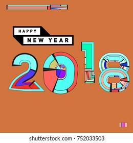 Happy New Year 2018 Greeting Card and Calendar Cover Template. 