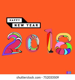 Happy New Year 2018 Greeting Card and Calendar Cover Template. 