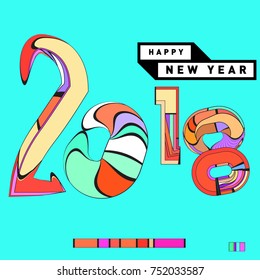 Happy New Year 2018 Greeting Card and Calendar Cover Template. 