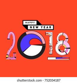 Happy New Year 2018 Greeting Card and Calendar Cover Template. 