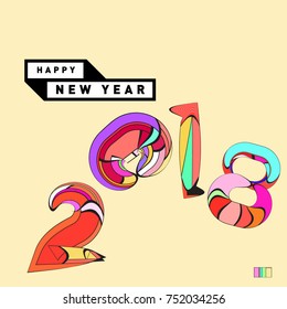 Happy New Year 2018 Greeting Card and Calendar Cover Template. 