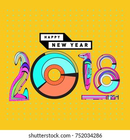 Happy New Year 2018 Greeting Card and Calendar Cover Template. 