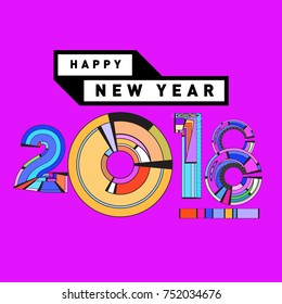 Happy New Year 2018 Greeting Card and Calendar Cover Template. 