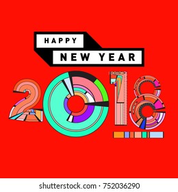 Happy New Year 2018 Greeting Card and Calendar Cover Template. 