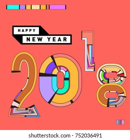 Happy New Year 2018 Greeting Card and Calendar Cover Template. 
