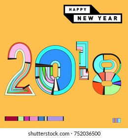 Happy New Year 2018 Greeting Card and Calendar Cover Template. 