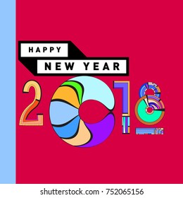 Happy New Year 2018 Greeting Card and Calendar Cover Template. 