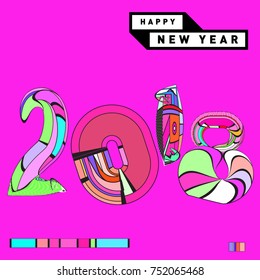 Happy New Year 2018 Greeting Card and Calendar Cover Template. 