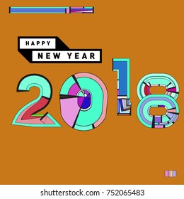 Happy New Year 2018 Greeting Card and Calendar Cover Template. 