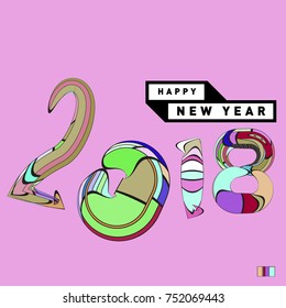 Happy New Year 2018 Greeting Card and Calendar Cover Template. 
