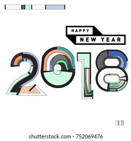 Happy New Year 2018 Greeting Card and Calendar Cover Template. 