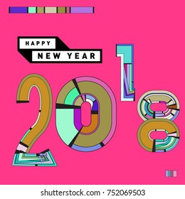 Happy New Year 2018 Greeting Card and Calendar Cover Template. 