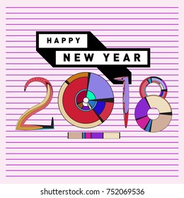 Happy New Year 2018 Greeting Card and Calendar Cover Template. 