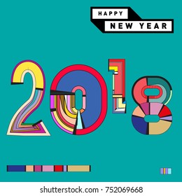 Happy New Year 2018 Greeting Card and Calendar Cover Template. 