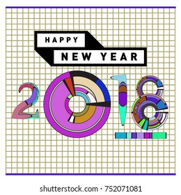 Happy New Year 2018 Greeting Card and Calendar Cover Template. 