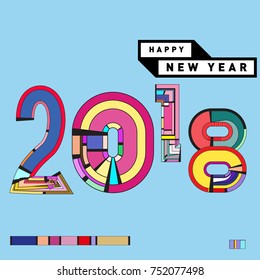 Happy New Year 2018 Greeting Card and Calendar Cover Template. 
